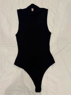 Intimately Free People Black Ribbed Sleeveless Turtleneck Bodysuit Small Basic